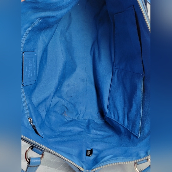 COACH Tyler Pebble Leather Tote-RARE Lapis Blue & Silver With Matching Wallet - Picture 15 of 16